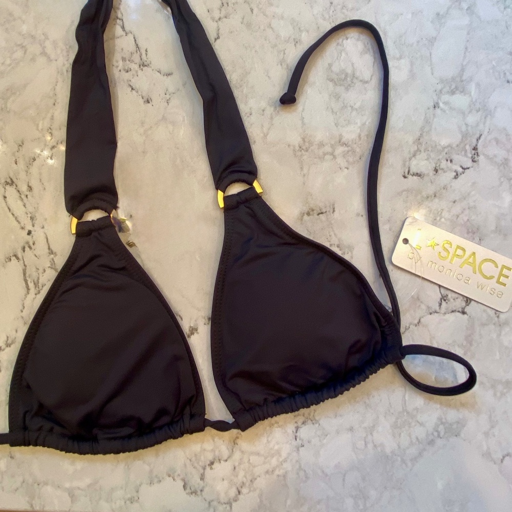 NWT L*Space Diva D Ring Triangle Bikini Top Gray, Size S